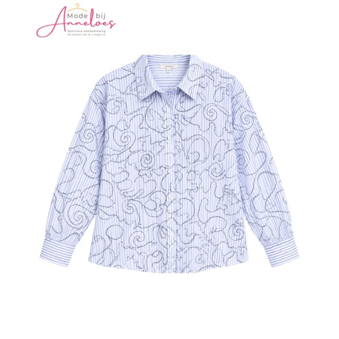 Garcia Blouse streep Borduring bloem Licht blauw Garcia Blouse streep Borduring bloem Licht blauw